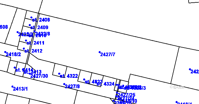 Parcela st. 2427/7 v KÚ Kyjov, Katastrální mapa