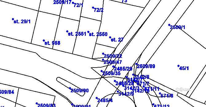 Parcela st. 2509/22 v KÚ Kyjov, Katastrální mapa