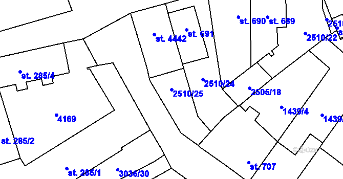 Parcela st. 2510/25 v KÚ Kyjov, Katastrální mapa