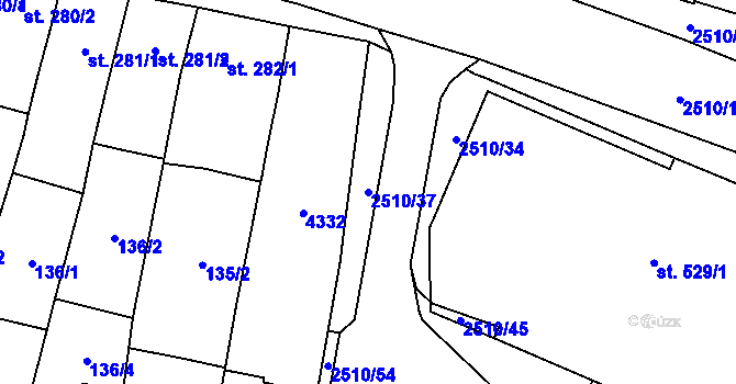 Parcela st. 2510/37 v KÚ Kyjov, Katastrální mapa
