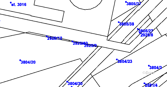 Parcela st. 2929/9 v KÚ Kyjov, Katastrální mapa