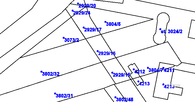 Parcela st. 2929/16 v KÚ Kyjov, Katastrální mapa