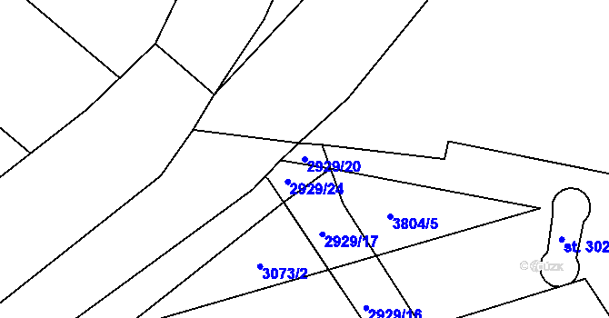 Parcela st. 2929/20 v KÚ Kyjov, Katastrální mapa