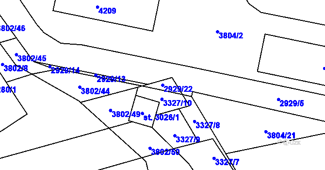 Parcela st. 2929/22 v KÚ Kyjov, Katastrální mapa
