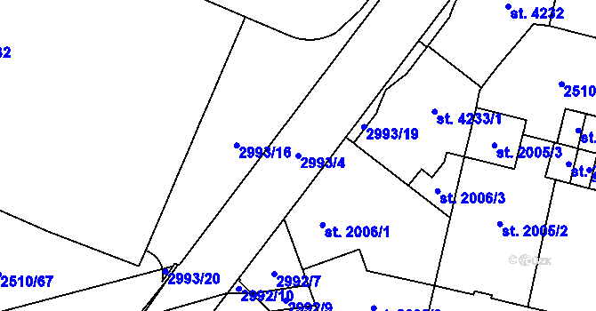 Parcela st. 2993/4 v KÚ Kyjov, Katastrální mapa