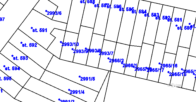 Parcela st. 2993/7 v KÚ Kyjov, Katastrální mapa