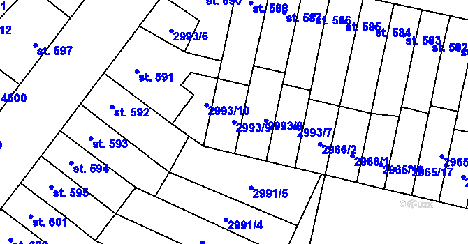 Parcela st. 2993/9 v KÚ Kyjov, Katastrální mapa