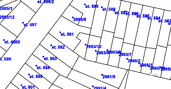 Parcela st. 2993/10 v KÚ Kyjov, Katastrální mapa
