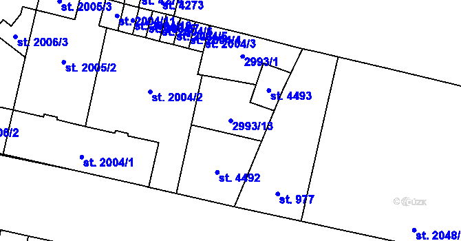 Parcela st. 2993/13 v KÚ Kyjov, Katastrální mapa