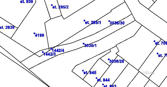 Parcela st. 3036/1 v KÚ Kyjov, Katastrální mapa
