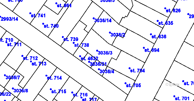 Parcela st. 3036/3 v KÚ Kyjov, Katastrální mapa