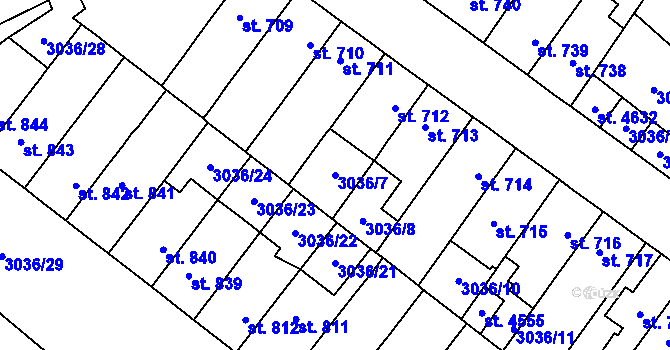 Parcela st. 3036/7 v KÚ Kyjov, Katastrální mapa