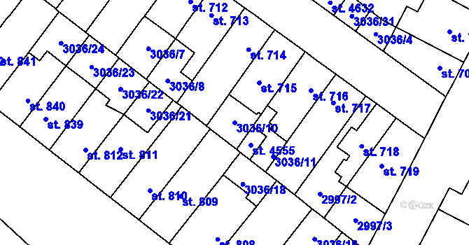 Parcela st. 3036/10 v KÚ Kyjov, Katastrální mapa