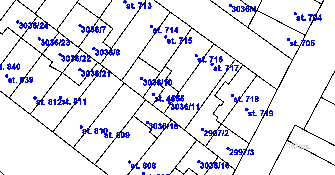 Parcela st. 3036/11 v KÚ Kyjov, Katastrální mapa