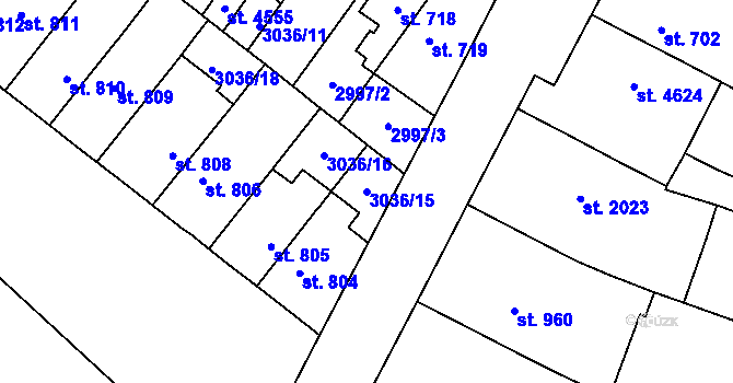 Parcela st. 3036/15 v KÚ Kyjov, Katastrální mapa