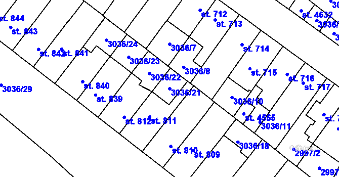 Parcela st. 3036/21 v KÚ Kyjov, Katastrální mapa