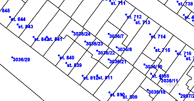 Parcela st. 3036/22 v KÚ Kyjov, Katastrální mapa