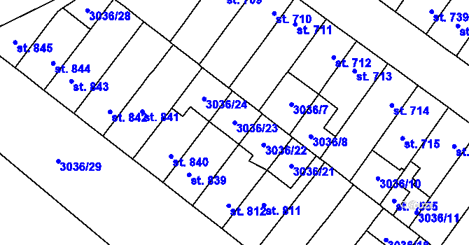 Parcela st. 3036/23 v KÚ Kyjov, Katastrální mapa