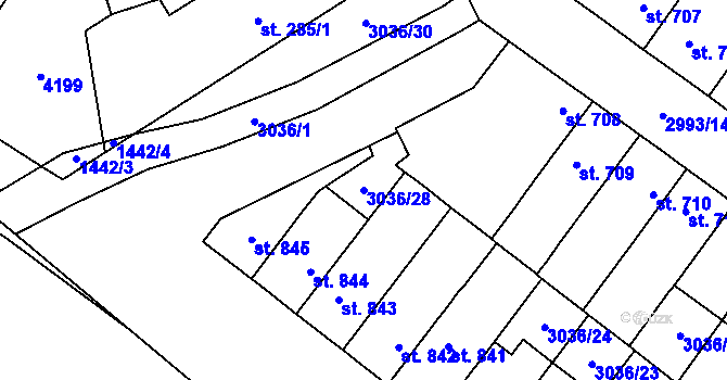 Parcela st. 3036/28 v KÚ Kyjov, Katastrální mapa