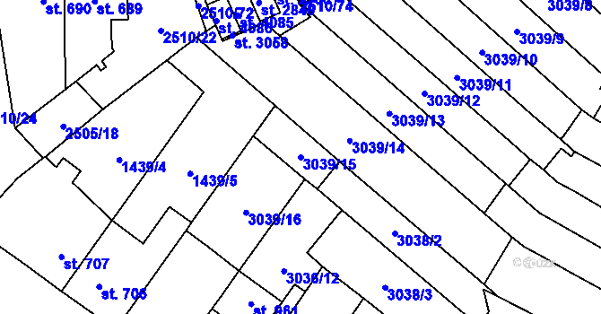 Parcela st. 3039/15 v KÚ Kyjov, Katastrální mapa