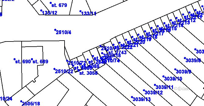 Parcela st. 3039/18 v KÚ Kyjov, Katastrální mapa