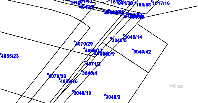 Parcela st. 3040/9 v KÚ Kyjov, Katastrální mapa