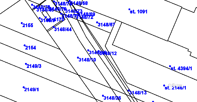 Parcela st. 3148/12 v KÚ Kyjov, Katastrální mapa
