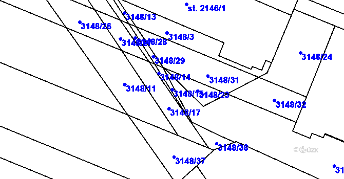 Parcela st. 3148/15 v KÚ Kyjov, Katastrální mapa