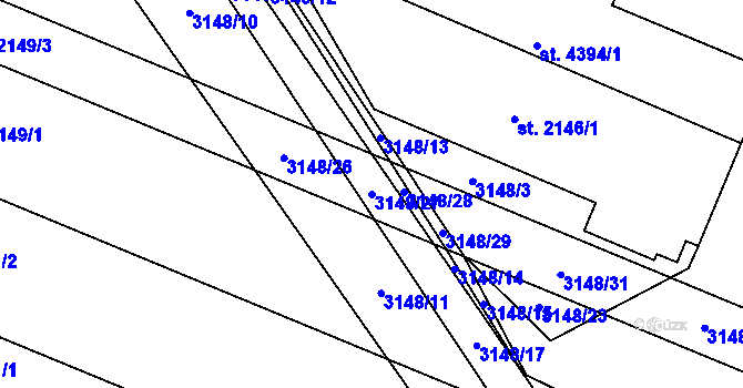 Parcela st. 3148/27 v KÚ Kyjov, Katastrální mapa