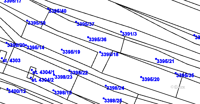 Parcela st. 3395/18 v KÚ Kyjov, Katastrální mapa