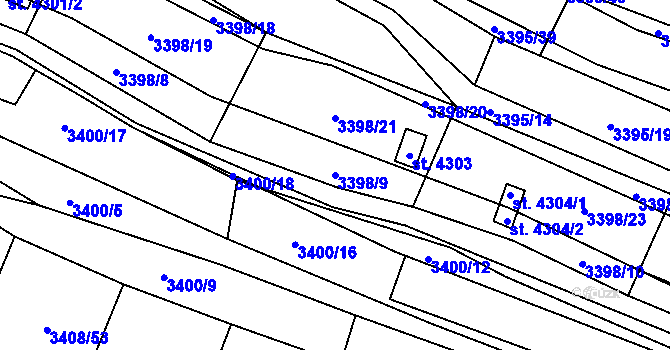 Parcela st. 3398/9 v KÚ Kyjov, Katastrální mapa
