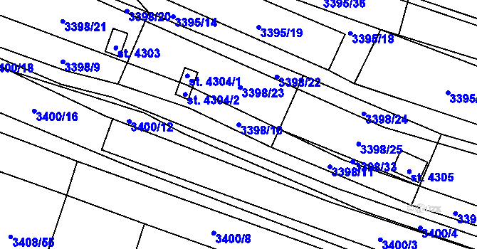 Parcela st. 3398/10 v KÚ Kyjov, Katastrální mapa