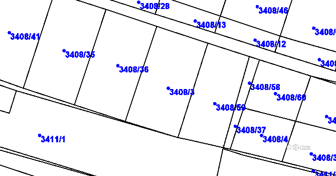 Parcela st. 3408/3 v KÚ Kyjov, Katastrální mapa