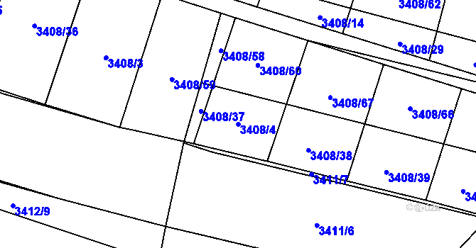 Parcela st. 3408/4 v KÚ Kyjov, Katastrální mapa