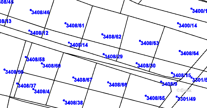 Parcela st. 3408/29 v KÚ Kyjov, Katastrální mapa