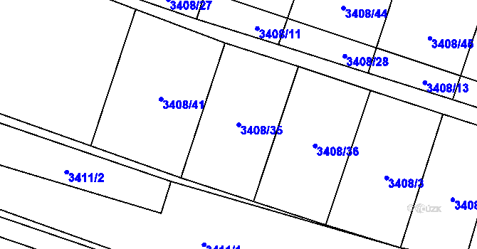 Parcela st. 3408/35 v KÚ Kyjov, Katastrální mapa