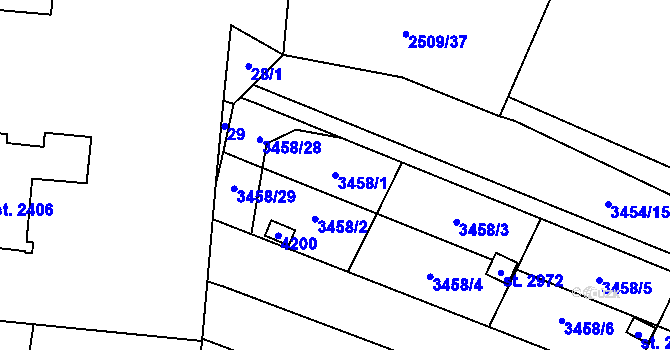 Parcela st. 3458/1 v KÚ Kyjov, Katastrální mapa