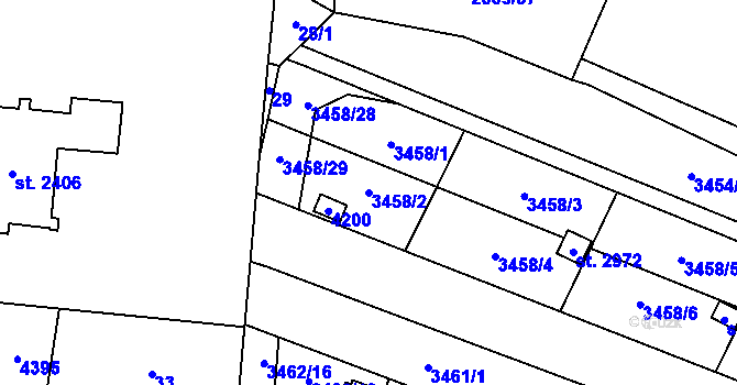 Parcela st. 3458/2 v KÚ Kyjov, Katastrální mapa