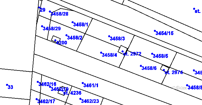 Parcela st. 3458/4 v KÚ Kyjov, Katastrální mapa
