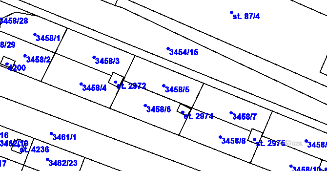 Parcela st. 3458/5 v KÚ Kyjov, Katastrální mapa