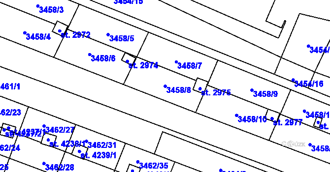 Parcela st. 3458/8 v KÚ Kyjov, Katastrální mapa