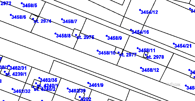 Parcela st. 3458/10 v KÚ Kyjov, Katastrální mapa