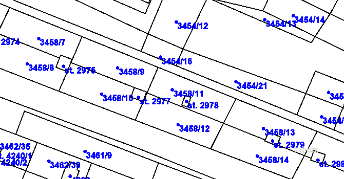 Parcela st. 3458/11 v KÚ Kyjov, Katastrální mapa
