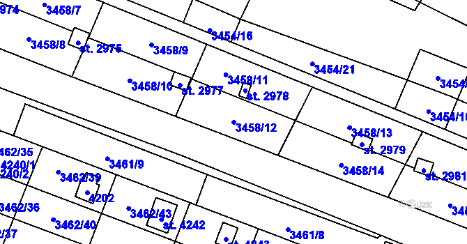 Parcela st. 3458/12 v KÚ Kyjov, Katastrální mapa