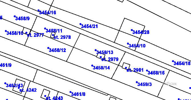 Parcela st. 3458/13 v KÚ Kyjov, Katastrální mapa