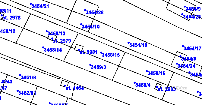 Parcela st. 3458/15 v KÚ Kyjov, Katastrální mapa