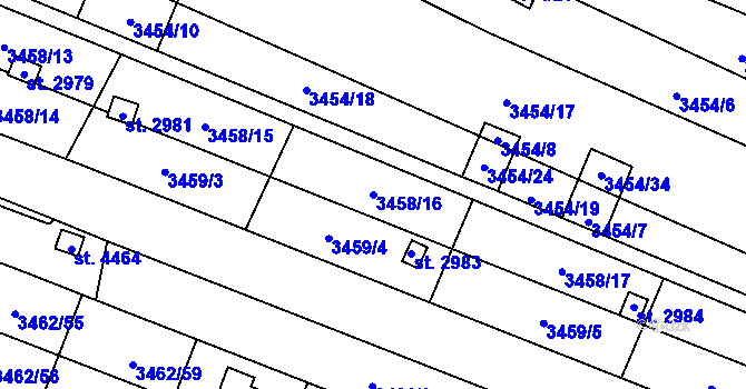 Parcela st. 3458/16 v KÚ Kyjov, Katastrální mapa