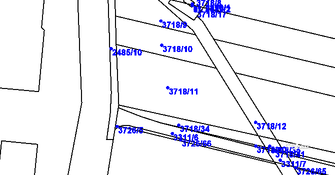Parcela st. 3718/11 v KÚ Kyjov, Katastrální mapa