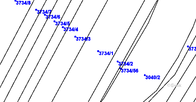 Parcela st. 3734/1 v KÚ Kyjov, Katastrální mapa