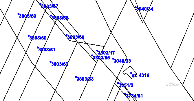 Parcela st. 3803/17 v KÚ Kyjov, Katastrální mapa